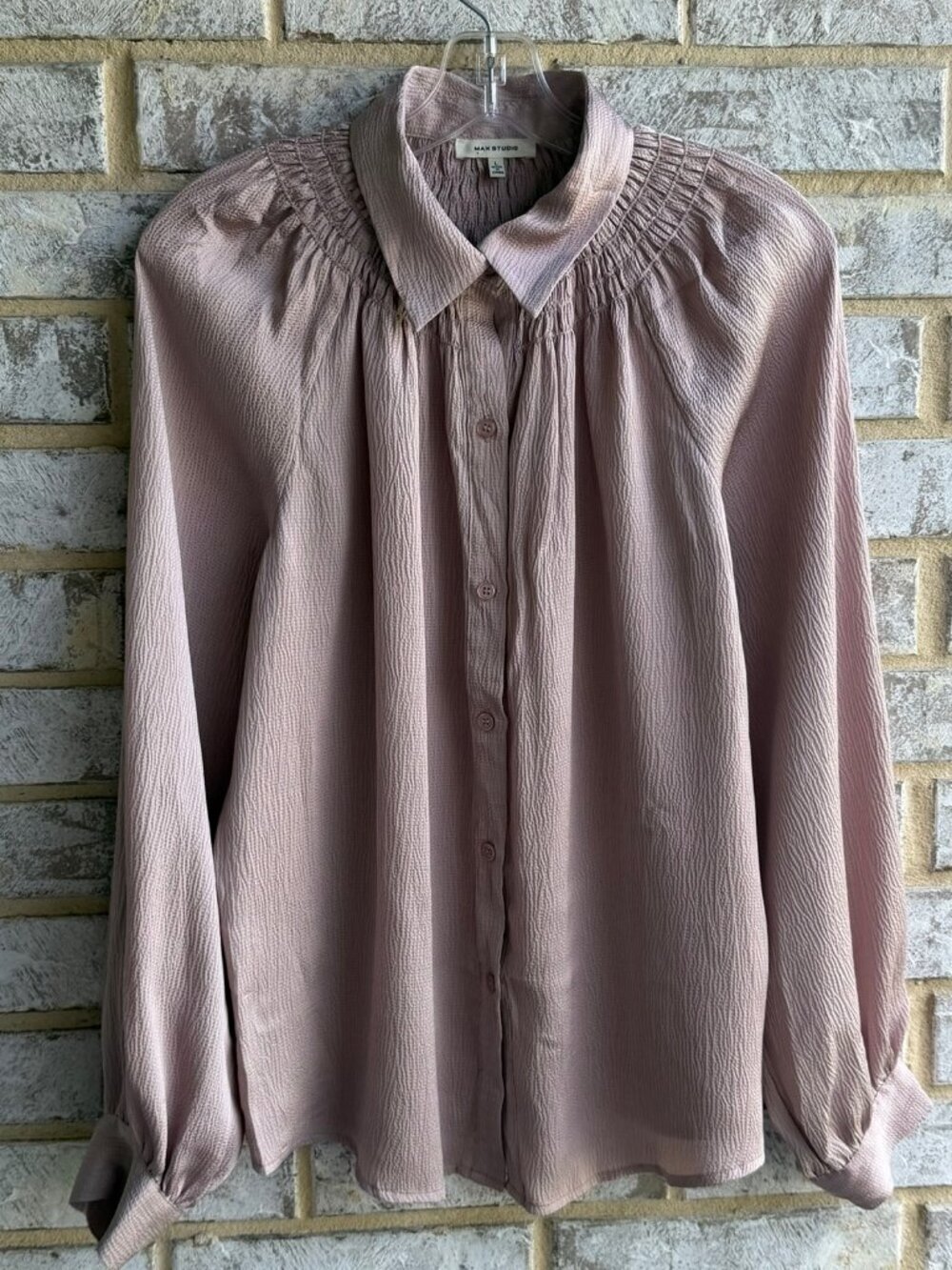 Max Studio Long Sleeve Button Up Collared Mauve Pink Blouse Women's Size L